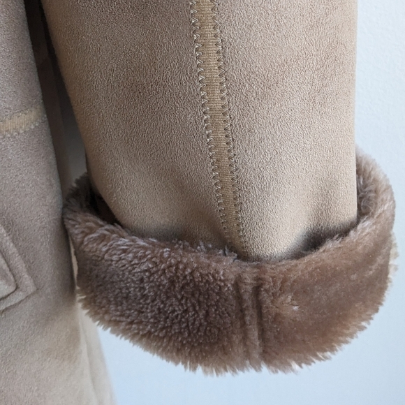Camel faux suede winter coat faux fur lined sz M/L - Picture 6 of 13
